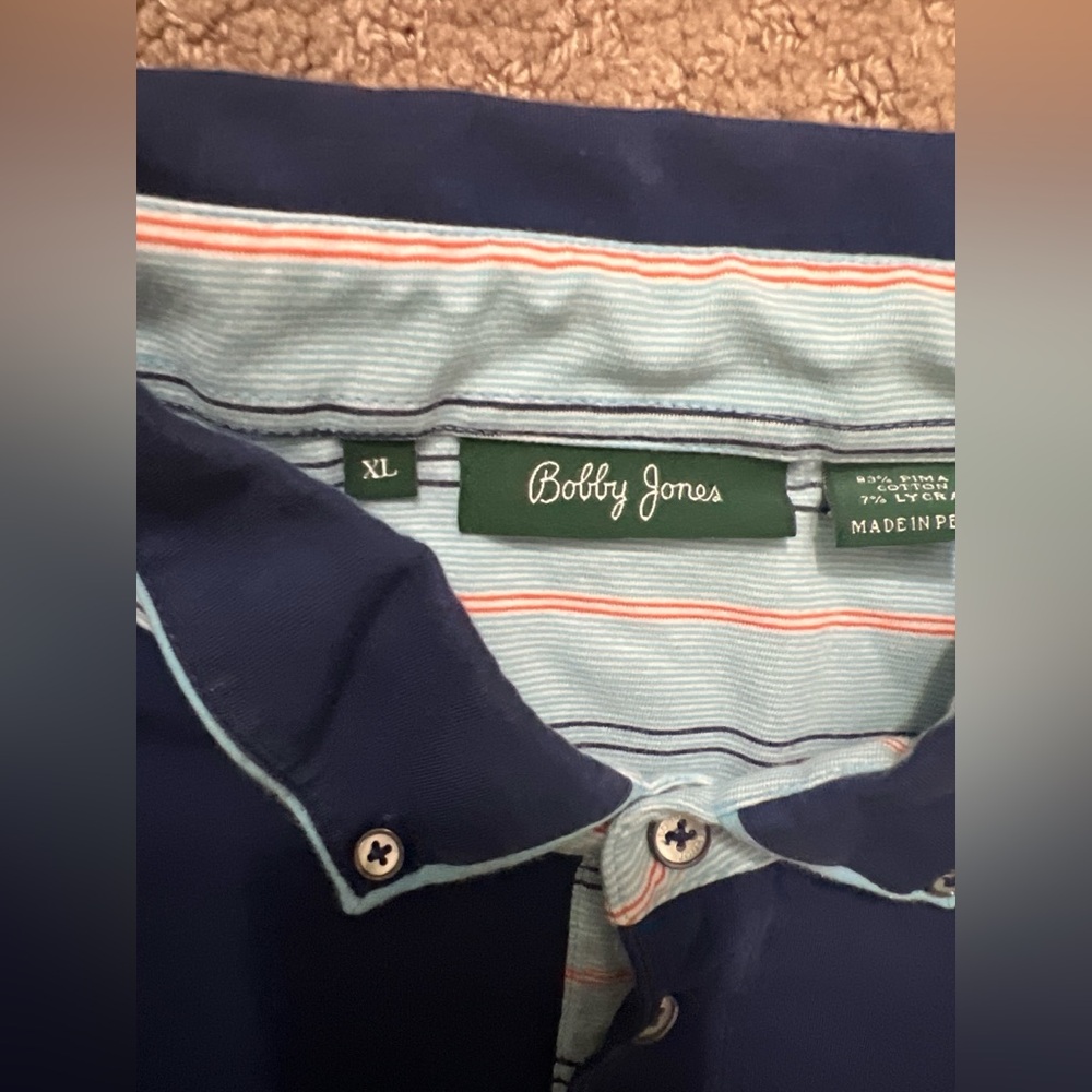 LN Bobby Jones polo Shirt Mens XL Navy Blue Golf Pima Cotton Short Sleeve - Picture 4 of 9